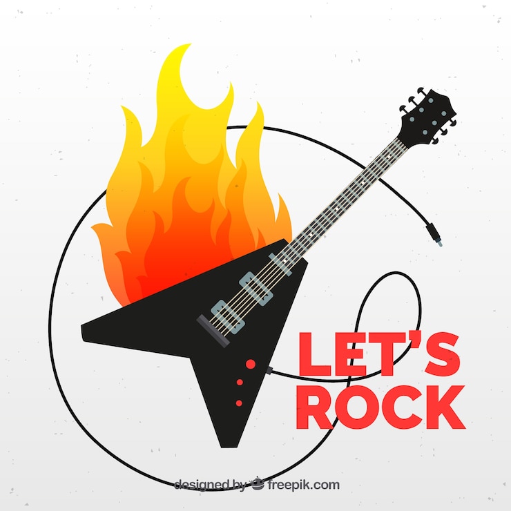Vecteur gratuit fond décoratif de la guitare électrique avec des flammes
