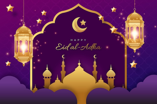 Vecteur gratuit fond dégradé eid al-adha avec des lanternes