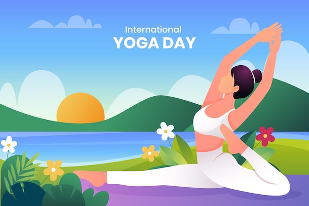 Vecteur gratuit fond dégradé pour la célébration de la journée internationale du yoga