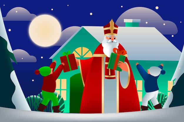 Vecteur gratuit fond dégradé sinterklaas avec st. nicolas