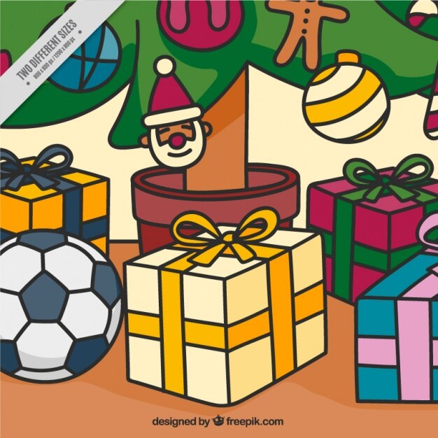 Vecteur gratuit fond dessiné à la main avec des cadeaux colorés de noël