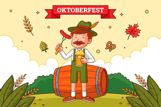 Vecteur gratuit fond dessiné à la main pour la célébration du festival de la bière oktoberfest