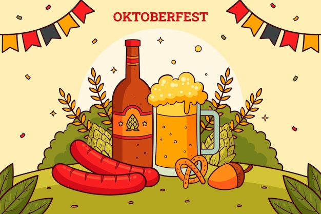 Vecteur gratuit fond dessiné à la main pour la célébration du festival de la bière oktoberfest