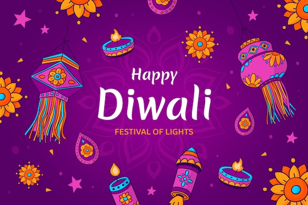 Vecteur gratuit fond dessiné à la main pour la célébration du festival de diwali