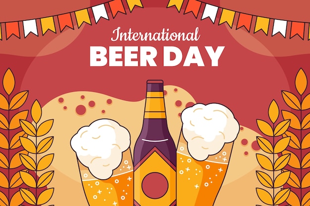 Vecteur gratuit fond dessiné à la main pour la célébration de la journée internationale de la bière