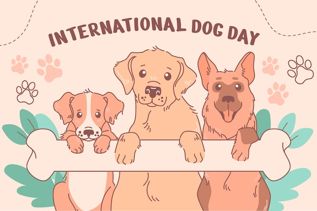 Vecteur gratuit fond dessiné à la main pour la célébration de la journée internationale du chien