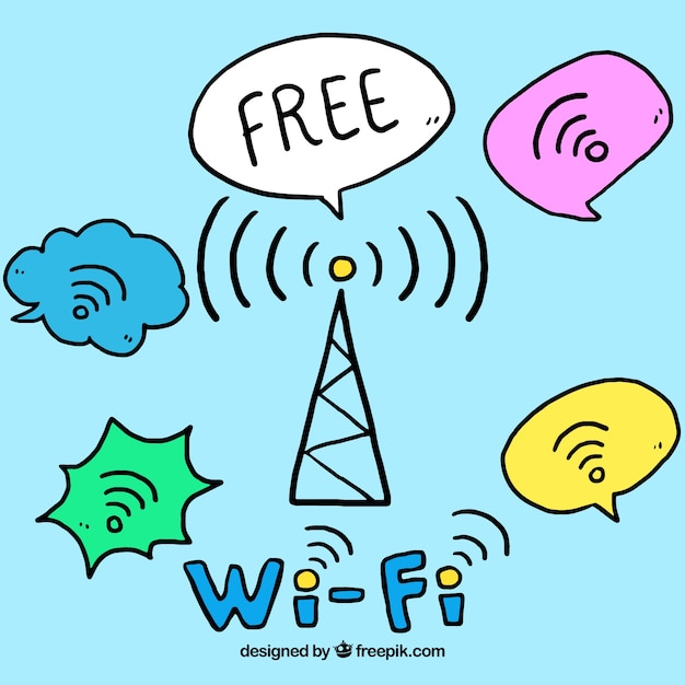 Vecteur gratuit fond dessiné à la main avec signal wifi