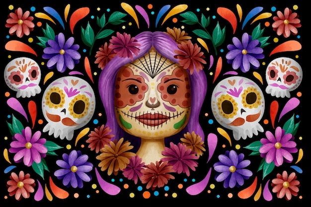 Vecteur gratuit fond de dia de muertos aquarelle