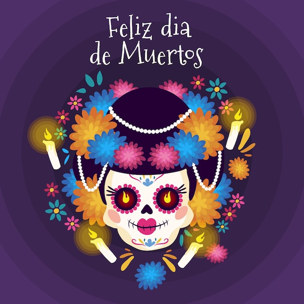 Vecteur gratuit fond de dia de muertos au design plat