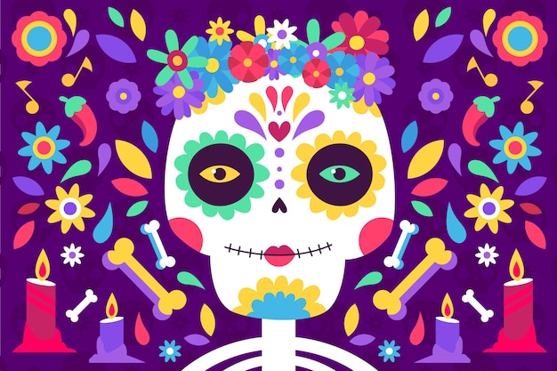 Vecteur gratuit fond de dia de muertos au design plat