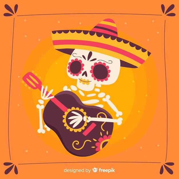 Fond De Día De Muertos Dessiné Main Coloré