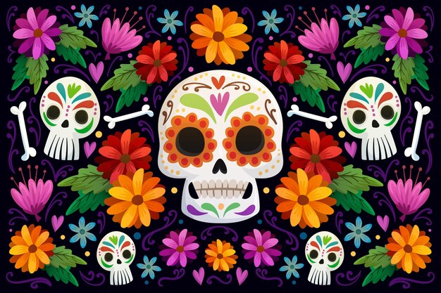 Fond de dia de muertos dessiné à la main