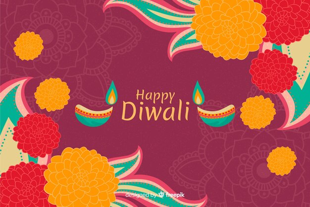 Fond de diwali heureux dessinés à la main