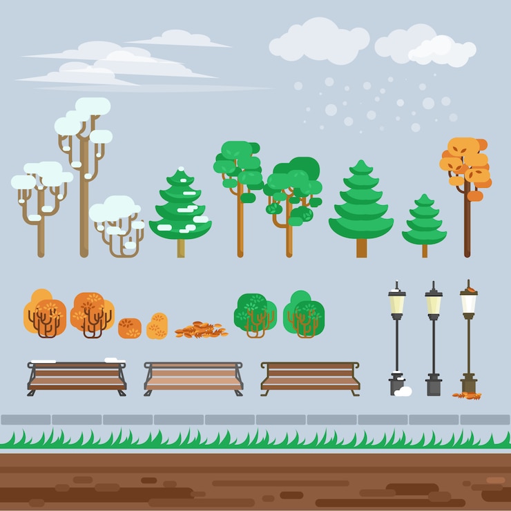 Vecteur gratuit fond du jeu paysage d&#39;hiver 2d