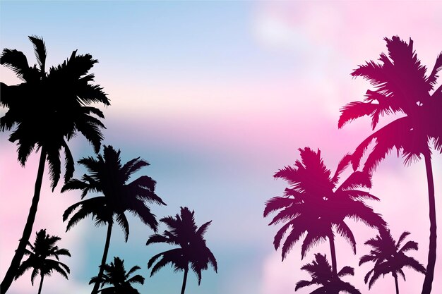 Fond d'écran coloré avec concept de silhouettes de palmiers
