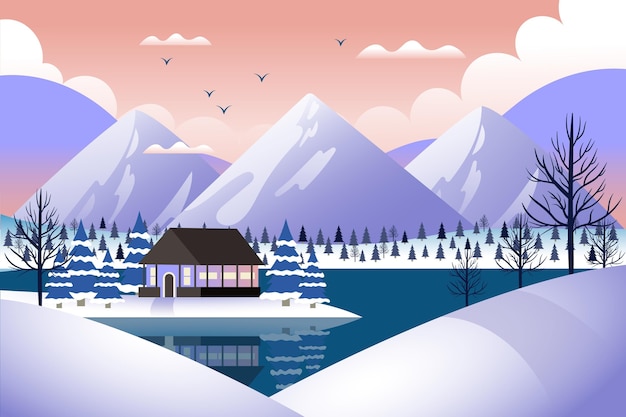 Vecteur gratuit fond d'écran paysage d'hiver dessiné à la main