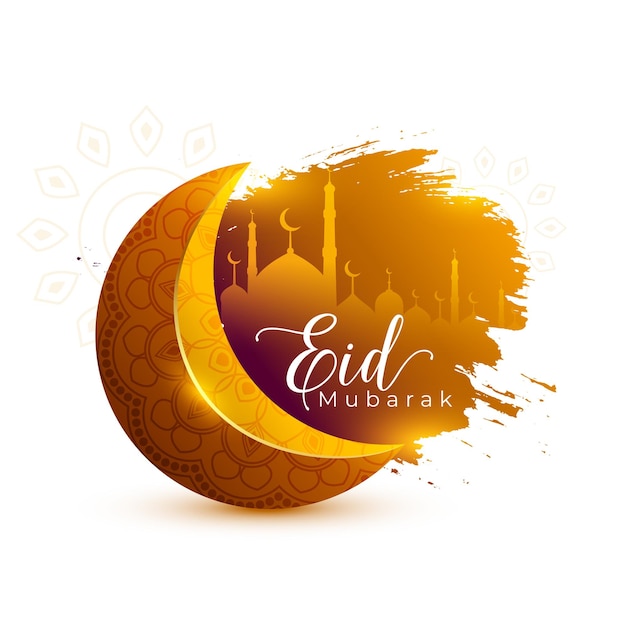 Vecteur gratuit fond élégant eid mubarak avec symbole de croissant et de mosquée 3d