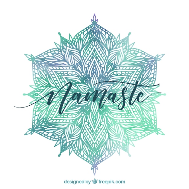 Fond élégant de mandala d&#39;aquarelle et lettrage de namaste