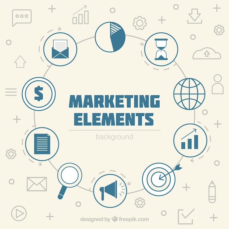 Vecteur gratuit fond d'éléments de marketing dans le style plat
