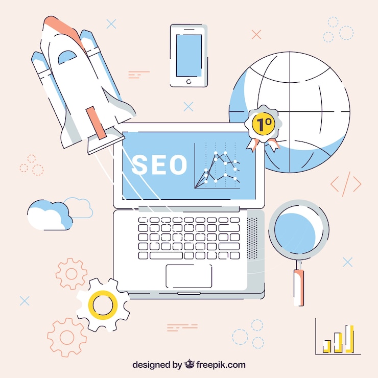 Vecteur gratuit fond d'éléments seo dans un style plat