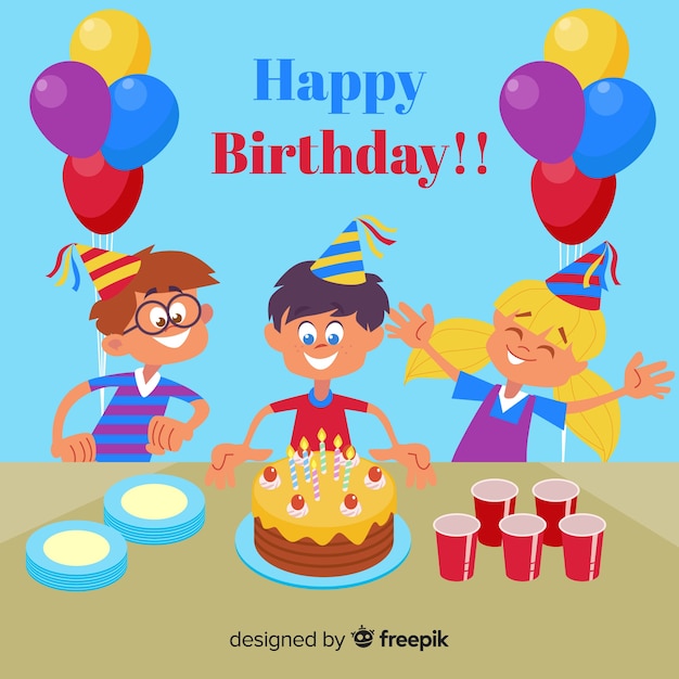 Vecteur gratuit fond d'enfants d'anniversaire dessinés à la main