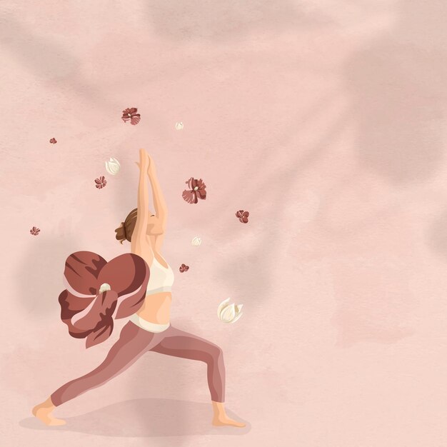 Fond d'esprit et de corps avec l'illustration florale de femme de yoga