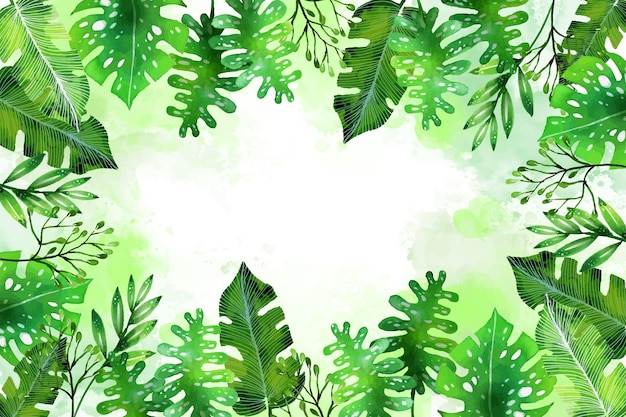 Vecteur gratuit fond d'été de feuilles tropicales aquarelle peintes à la main