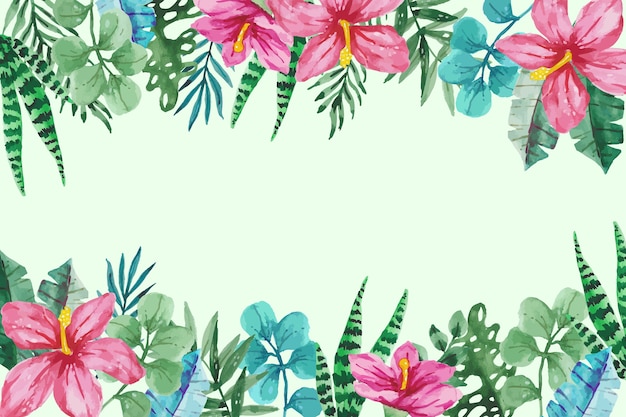 Fond d'été tropical aquarelle avec des feuilles