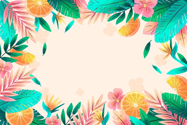 Fond d'été tropical aquarelle avec végétation