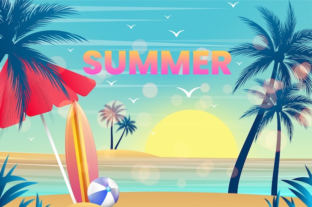 Fond d'été tropical dégradé avec palmiers et plage