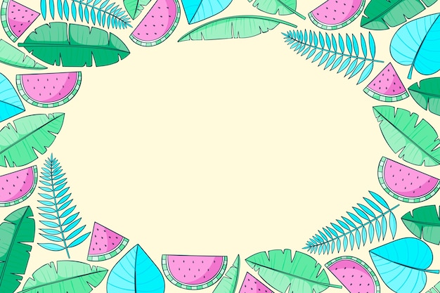 Vecteur gratuit fond d'été tropical dessiné à la main avec des feuilles