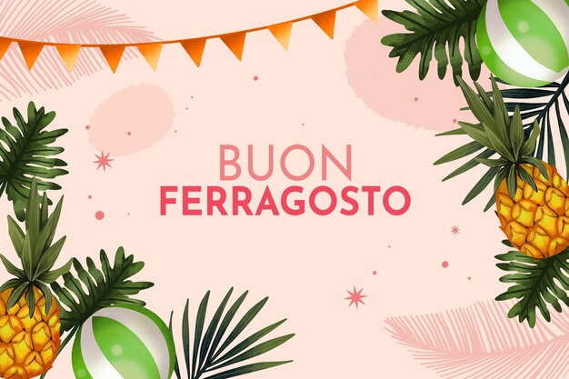 Fond de ferragosto aquarelle avec feuilles et ananas