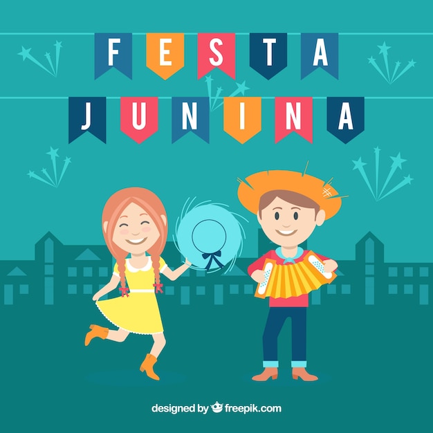 Fond De Festa Junina Avec Un Couple Heureux