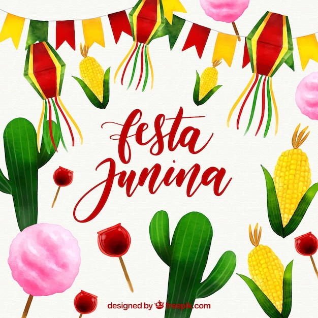 Vecteur gratuit fond de festa junina avec des éléments aquarelles