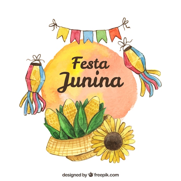 Fond De Festa Junina Avec Des éléments Dans Un Style Aquarelle