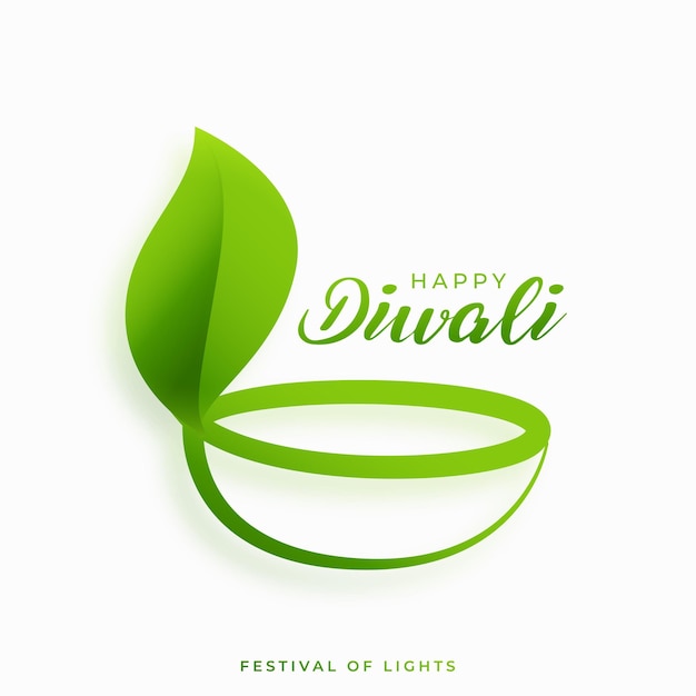 Vecteur gratuit fond de festival de diwali vert élégant avec illustration vectorielle de feuille créative diya