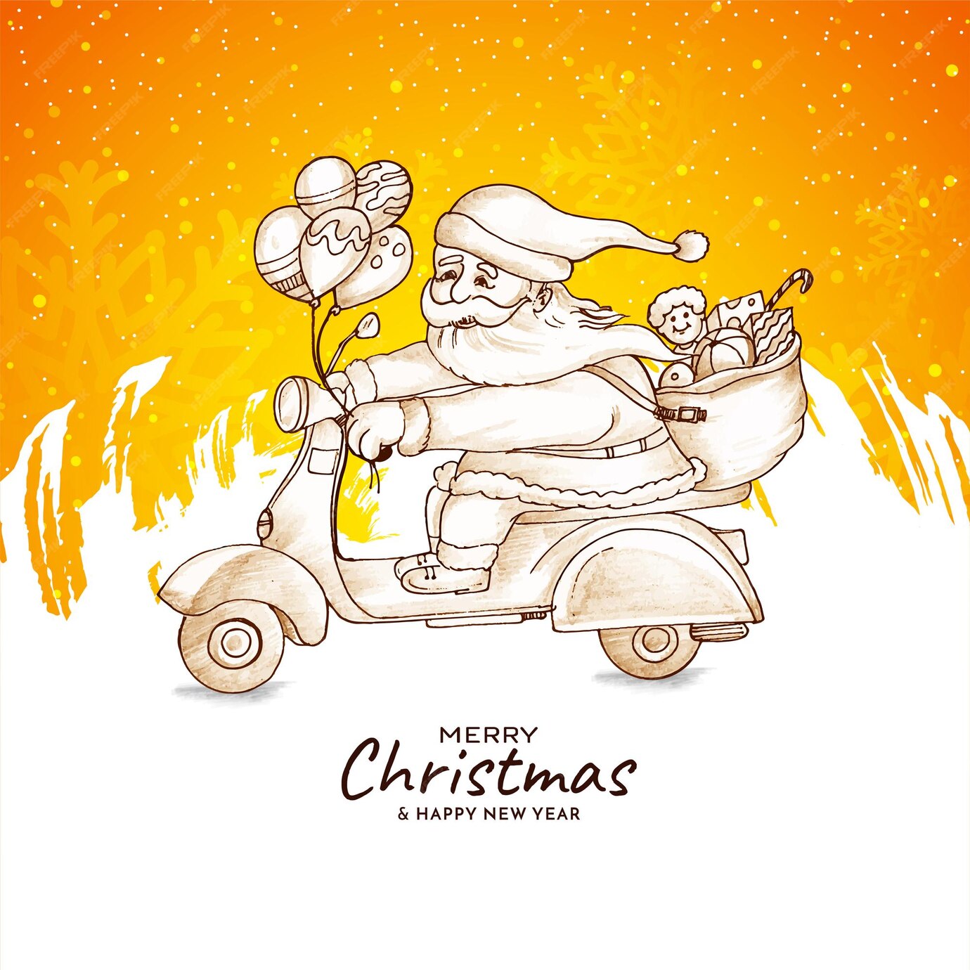 Fond De Festival Joyeux Noël Avec Le Père Noël Sur Scooter Vecteur