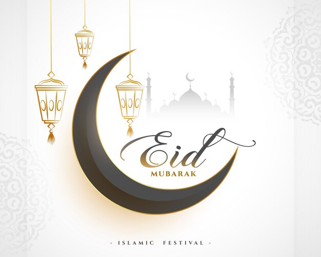 fond de fête classique d'Eid Mubarak avec une demi-lune en 3D