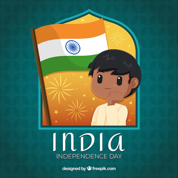 Vecteur gratuit fond de la fête de l'indépendance indienne avec un garçon