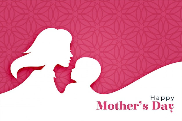 Vecteur gratuit fond de fête des mères heureux avec la silhouette de maman et enfant