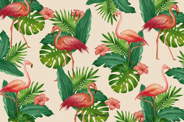 Fond De Feuilles Et D'oiseaux Tropicaux Réalistes