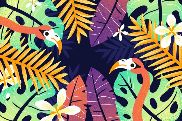 Fond de feuilles tropicales dessinées à la main