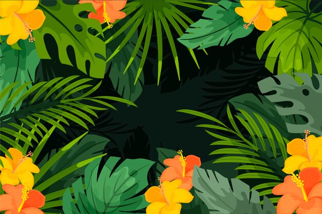 Fond de feuilles tropicales dessinés à la main