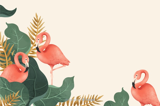 Fond De Feuilles Tropicales Et Flamants Roses