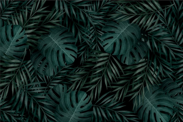 Vecteur gratuit fond de feuilles tropicales monochromes réalistes