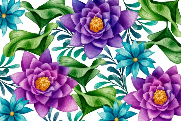 Fond de fleurs aquarelle bleu et violet