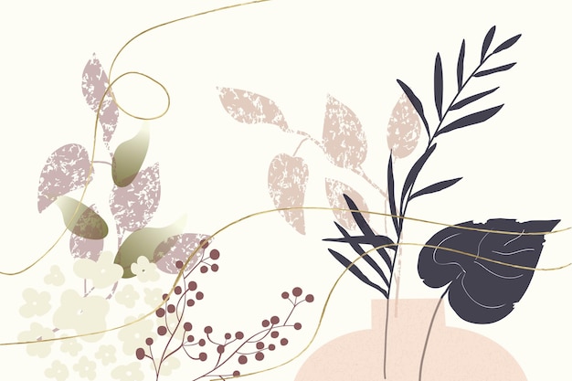 Fond floral abstrait avec des éléments botaniques motif avec des lignes de texture dorées minimalistes