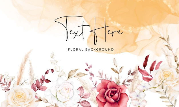 Vecteur gratuit fond floral aquarelle boho vintage avec fleur et pampa