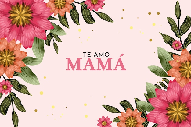 Vecteur gratuit fond floral aquarelle fête des mères en espagnol