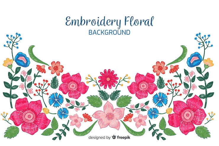 Vecteur gratuit fond floral de broderie colorée